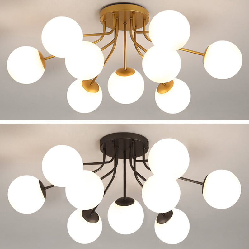 Glass Spherical Semi Flush Mount Lighting Modern-Style Semi Flush Light for Bedroom