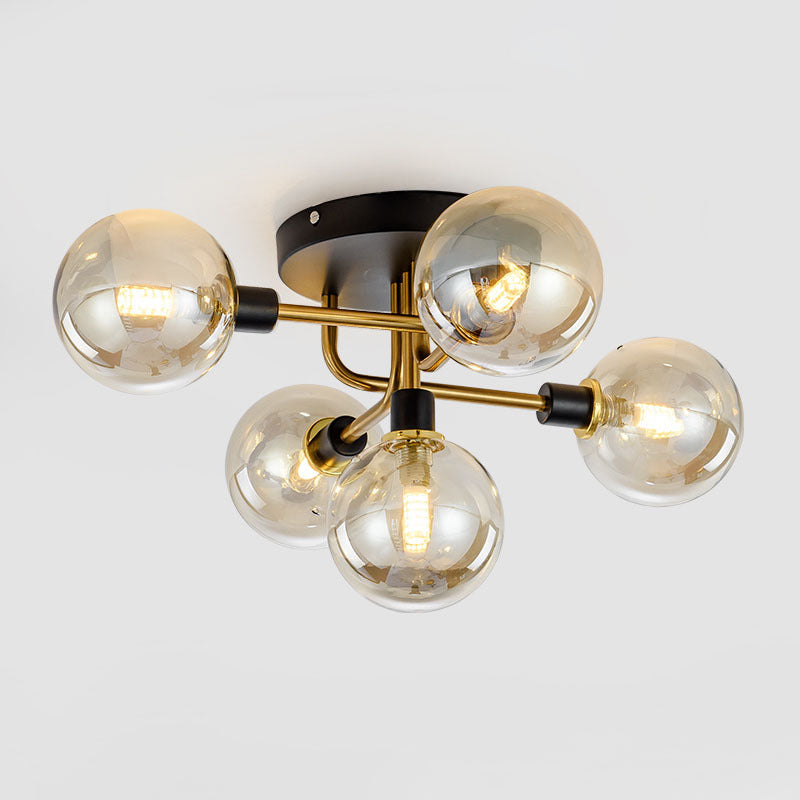 Simplicity-Style Semi Flush Mount Lighting Spherical Semi Flush Ceiling Light Fixture with Glass Shade