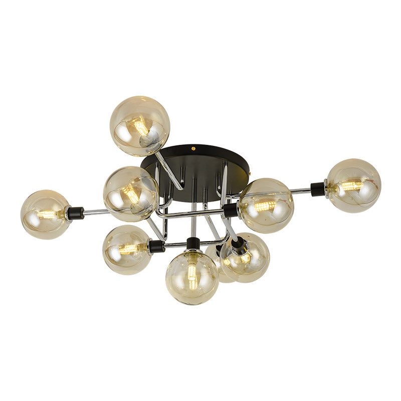 Simplicity-Style Semi Flush Mount Lighting Spherical Semi Flush Ceiling Light Fixture with Glass Shade