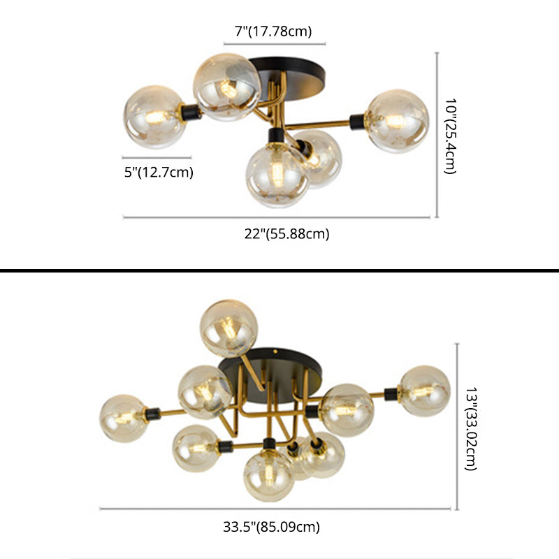 Simplicity-Style Semi Flush Mount Lighting Spherical Semi Flush Ceiling Light Fixture with Glass Shade