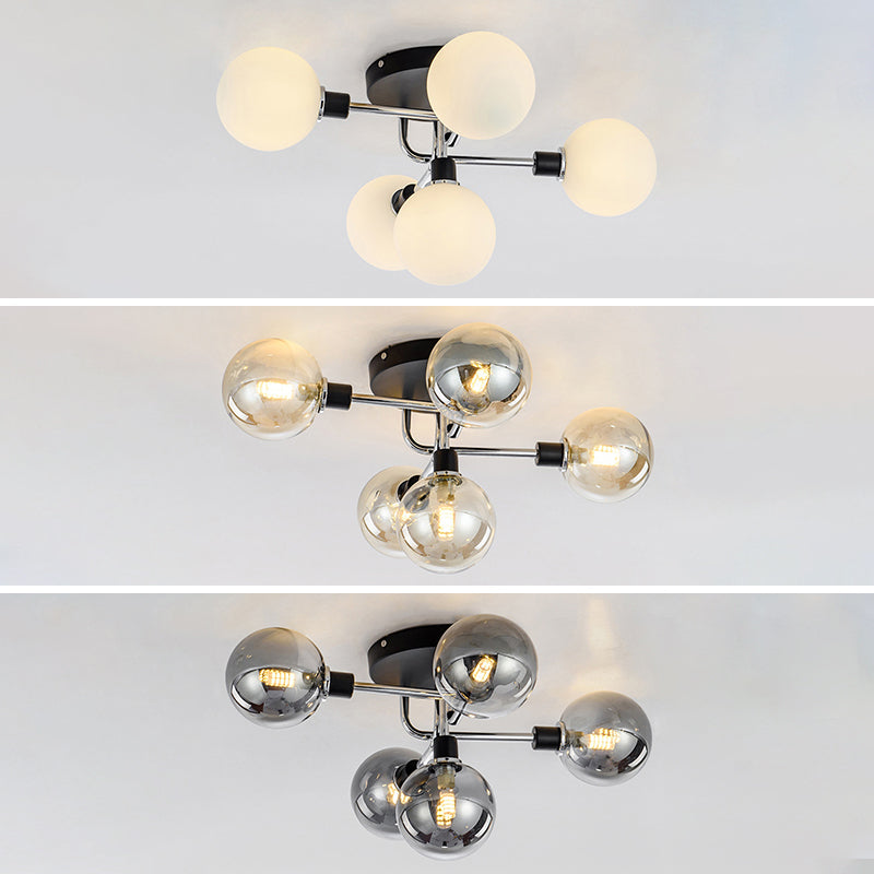 Semi-spoelmontage in eenvoudstijl Lighting Sferische semi-spoelplafondlamp met glazen schaduw