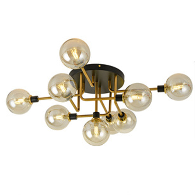 Simplicity-Style Semi Flush Mount Lighting Spherical Semi Flush Ceiling Light Fixture with Glass Shade