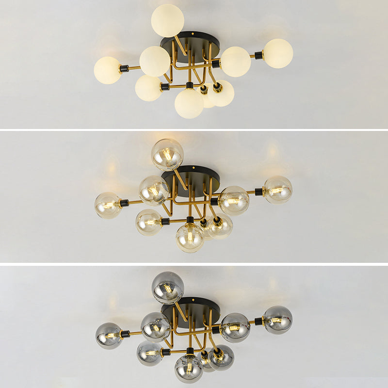 Simplicity-Style Semi Flush Mount Lighting Spherical Semi Flush Ceiling Light Fixture with Glass Shade