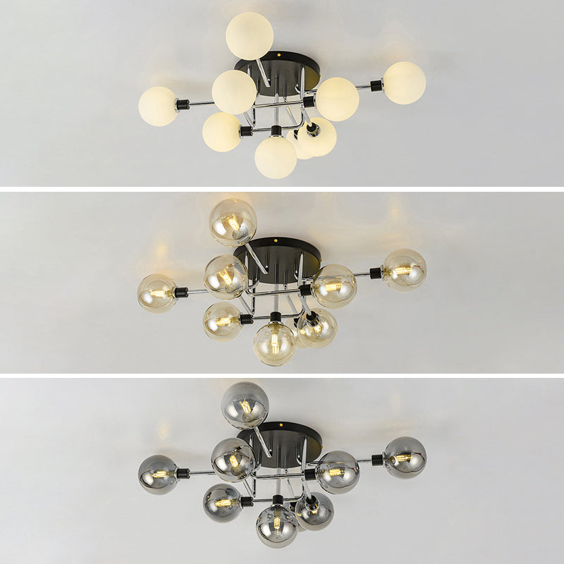 Einfachheitstil Semi Flush Mount Lighting Sphärische Halbblätter-Deckenleuchte mit Glasschatten