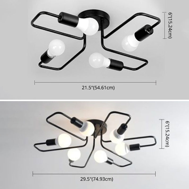 Luci da soffitto semifulpa della camera da letto con braccia impilati in metallo industriale semifulcole a soffitto