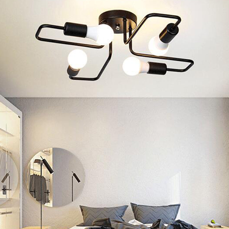 Stacked Arms Bedroom Semi Flush Ceiling Lights Industrial Metal Semi Flush Ceiling Lights