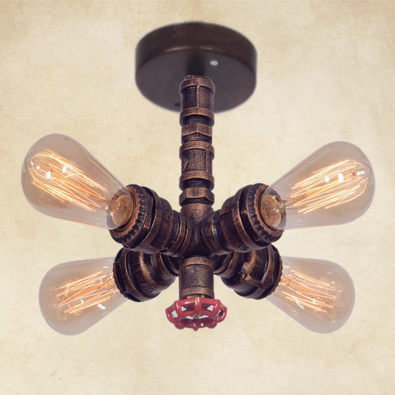 4 lumières Semi Flush Mount Éclairage à Steampunk Soupape en métal Semi-fleur de plafond