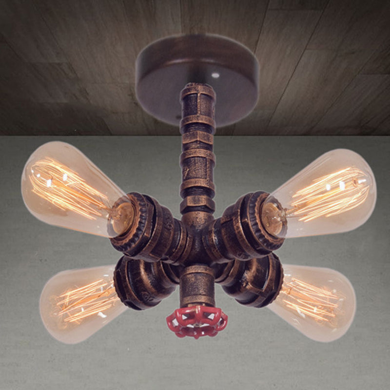 4 lumières Semi Flush Mount Éclairage à Steampunk Soupape en métal Semi-fleur de plafond