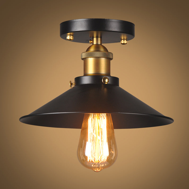 1 Light Semi Flush Ceiling Light Fixtures with Cone Metal Shade Industrial Hall And Foyer Semi Flush Light Fixtures