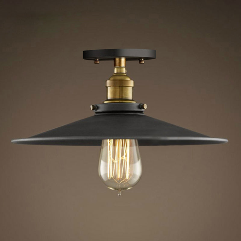 1 Light Semi Flush Ceiling Light Fixtures with Cone Metal Shade Industrial Hall And Foyer Semi Flush Light Fixtures