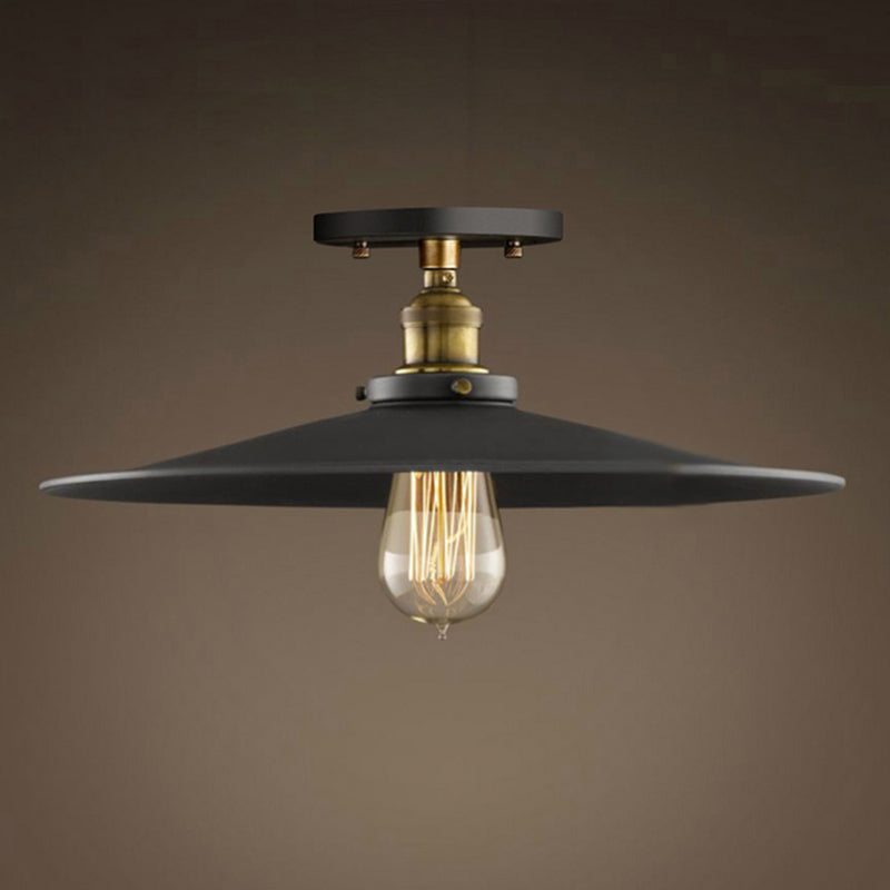 1 Light Semi Flush Ceiling Light Fixtures with Cone Metal Shade Industrial Hall And Foyer Semi Flush Light Fixtures