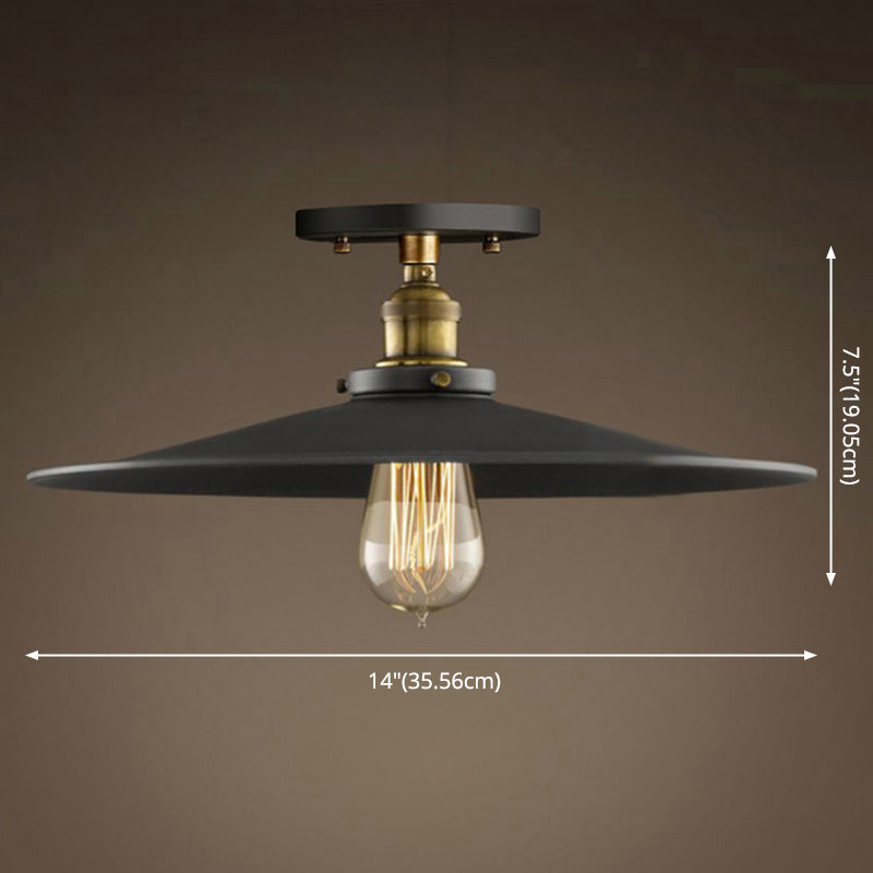 1 Light Semi Flush Ceiling Light Fixtures with Cone Metal Shade Industrial Hall And Foyer Semi Flush Light Fixtures