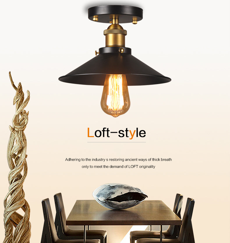 1 Lampada a soffitto semi -flush leggero con cortile in metallo cono Sala industriale e lampade a filo semifulto foyer