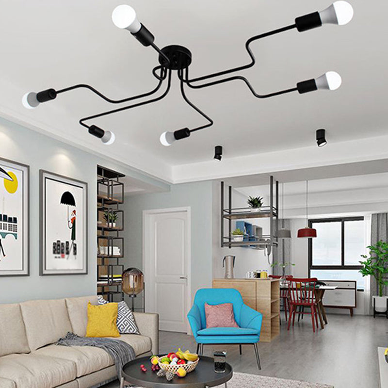 Sputnik Design Metal  Semi Flush Mount Ceiling Fixture Industrial Living Room and Kitchen  Semi Flush Light Fixtures