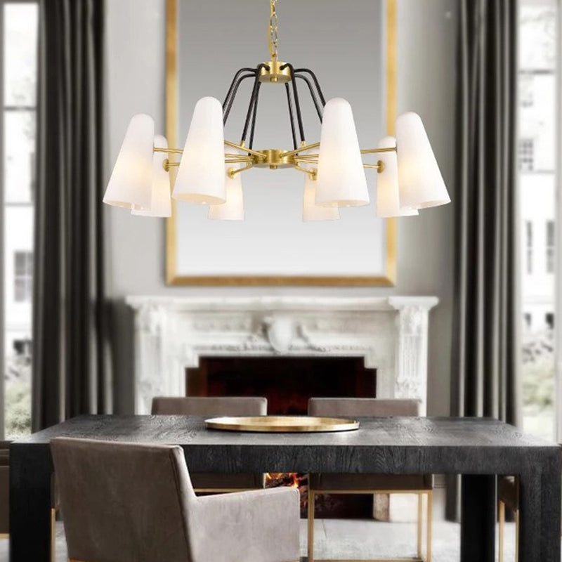 Postmodern Cone Opal Glass Hanging Lamp 6 Lights Ceiling Chandelier in Gold