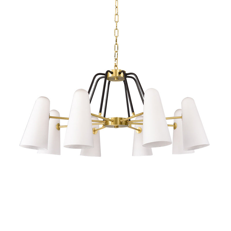 Postmodern Cone Opal Glass Hanging Lamp 6 Lights Ceiling Chandelier in Gold