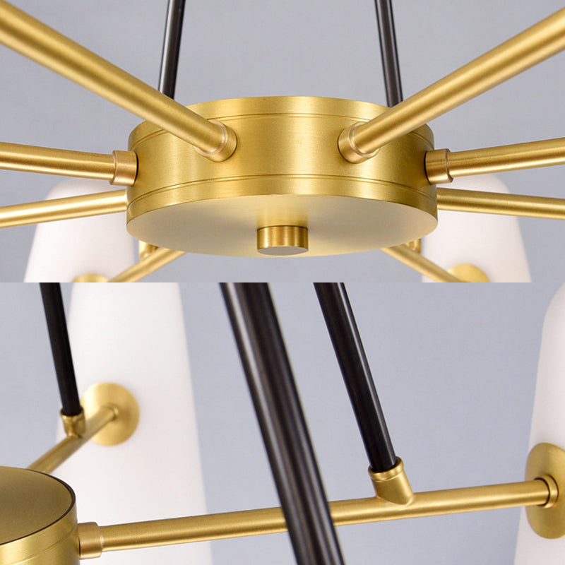 Postmodern Cone Opal Glass Hanging Lamp 6 Lights Ceiling Chandelier in Gold