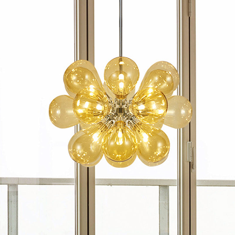 Cognac Glass Bubble Hanging Ceiling Light Modernism 18 Heads Chandelier Light Fixture