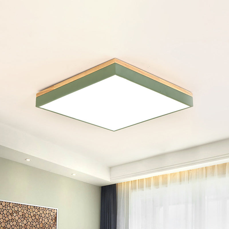 Lampada da soffitto moderna in metallo quadrata con montaggio a incasso 12"/16"/19,5" LED verde vicino al soffitto con diffusore in acrilico