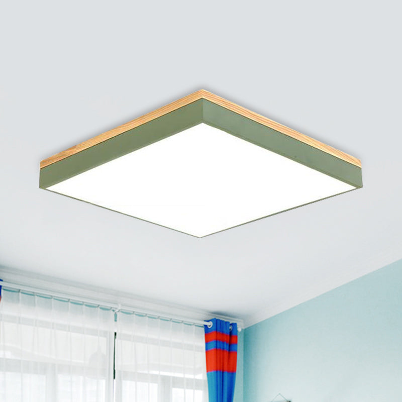 Lampada da soffitto moderna in metallo quadrata con montaggio a incasso 12"/16"/19,5" LED verde vicino al soffitto con diffusore in acrilico