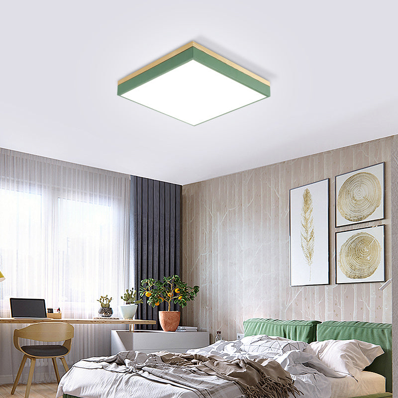 Lampada da soffitto moderna in metallo quadrata con montaggio a incasso 12"/16"/19,5" LED verde vicino al soffitto con diffusore in acrilico