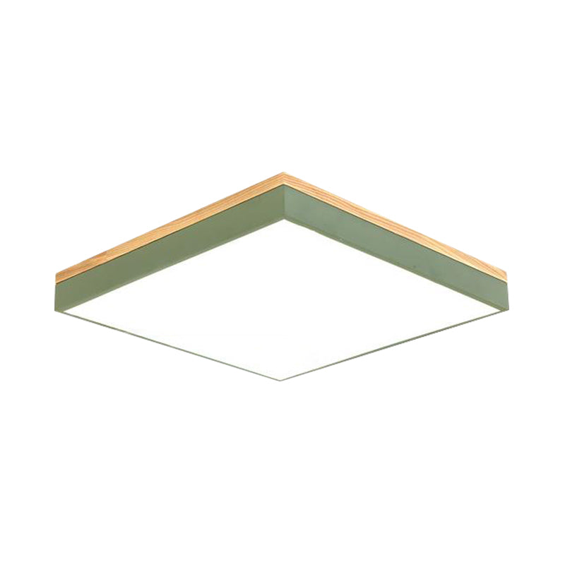 Lampada da soffitto moderna in metallo quadrata con montaggio a incasso 12"/16"/19,5" LED verde vicino al soffitto con diffusore in acrilico