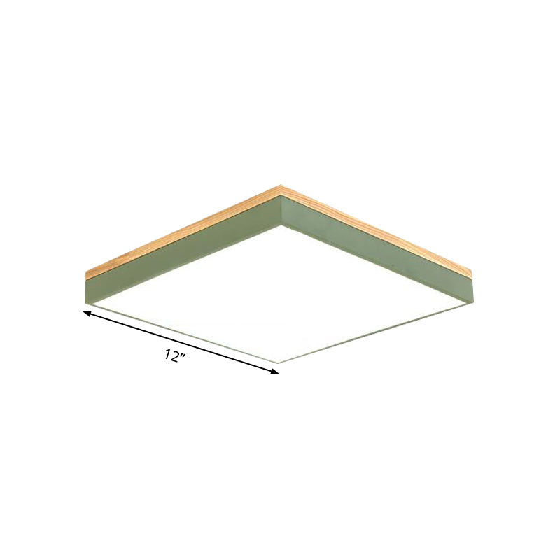 Square Flush Mount Modernism Metal 12"/16"/19.5" Wide LED Green Close to Ceiling Lamp with Acrylic Diffuser