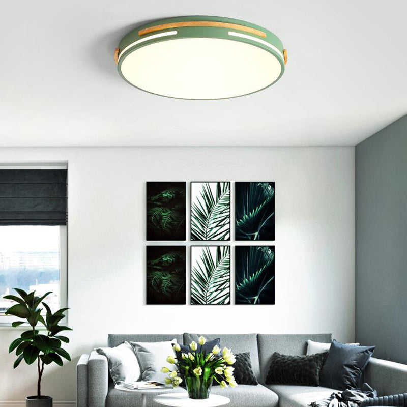 Round Flushmount Macaron Metal LED Grey/White/Green Ceiling Mounted Fixture in Warm/White Light, 16.5"/20.5" Wide