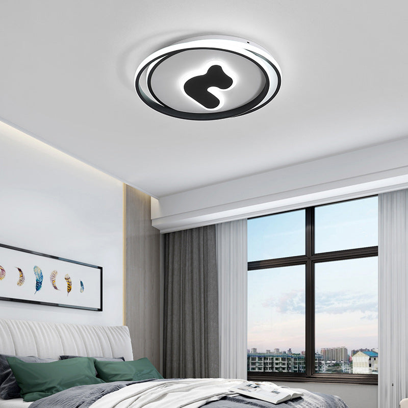 16,5 "/20.5" Wide Circle Acrylique Ceiling Fixture Modernism Black LED Flush Mount Lighting, White / Yellow Light / Remote Control Stepless Dimming