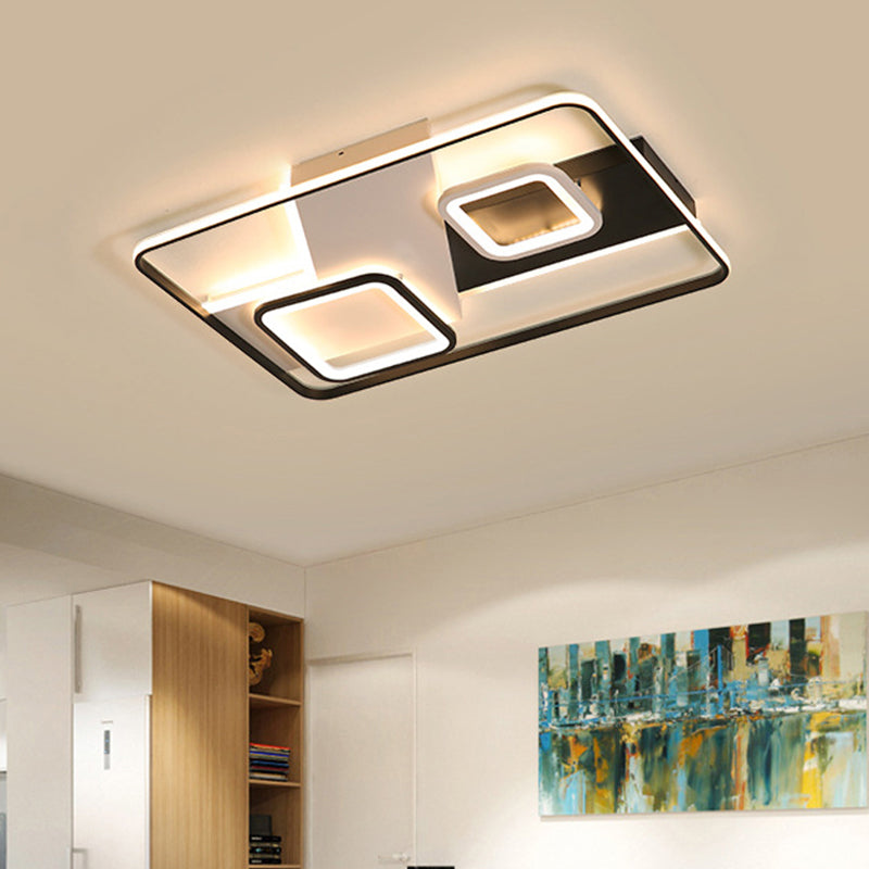 Black Rectangle Ceiling Light Modern Acrylic LED Flush Mount Lamp in Warm/White Light