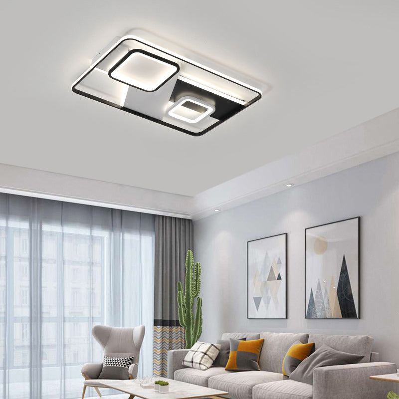 Black Rectangle Ceiling Light Modern Acrylic LED Flush Mount Lamp in Warm/White Light