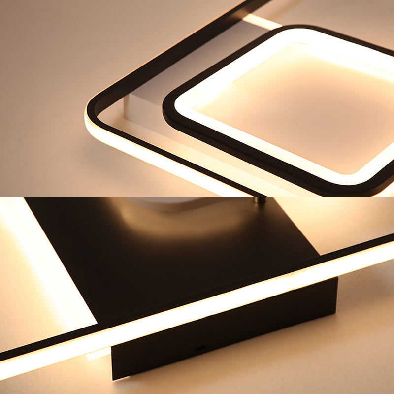 Black Rectangle Ceiling Light Modern Acrylic LED Flush Mount Lamp in Warm/White Light