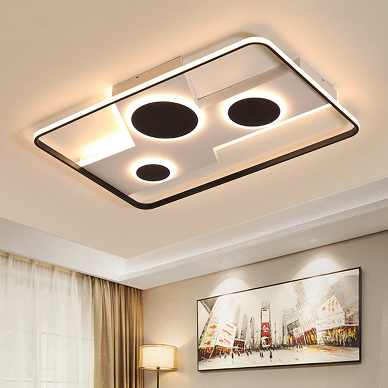 Rectangle Flush Mount Light Fixture Acrylique Black and White LED Ceiling Lamp, Warm / White Light / Remote Control Stepless Dimming