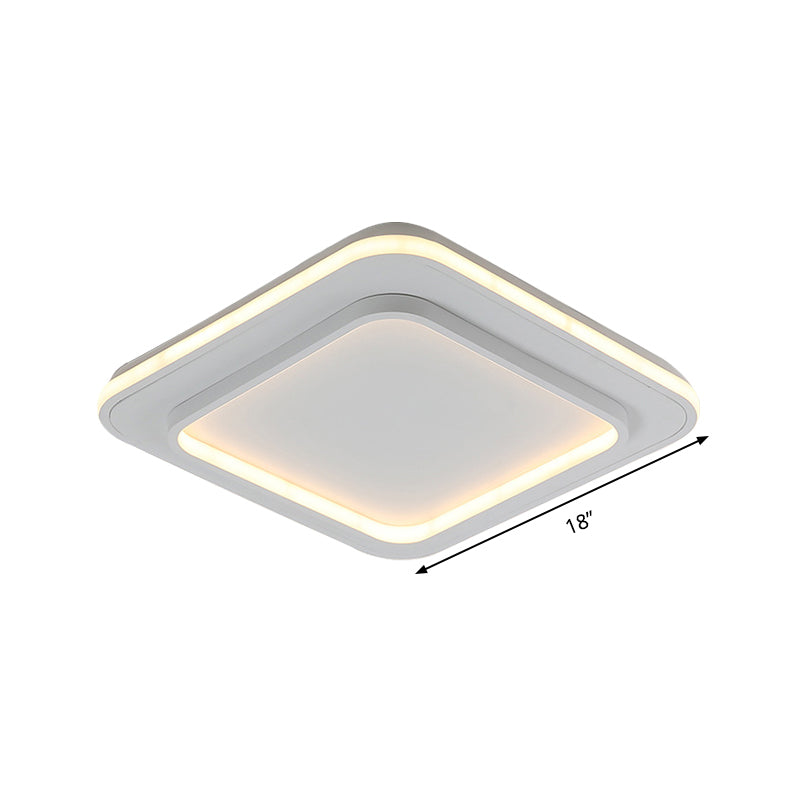 White Square Flush Mount Lighting Minimalist Acrylic 18"/21.5" LED Ceiling Light Fixture in Warm/White Light