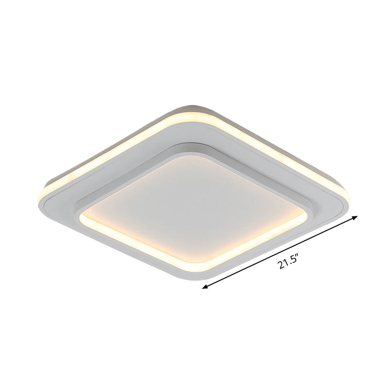 White Square Flush Mount Lighting Minimalist Acrylic 18"/21.5" LED Ceiling Light Fixture in Warm/White Light