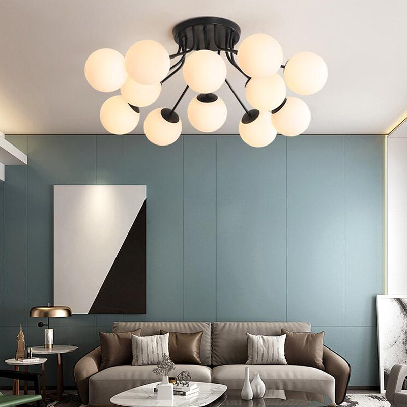 Glass Spherical Semi Flush Mount Lighting Modern-Style Semi Flush Light for Bedroom