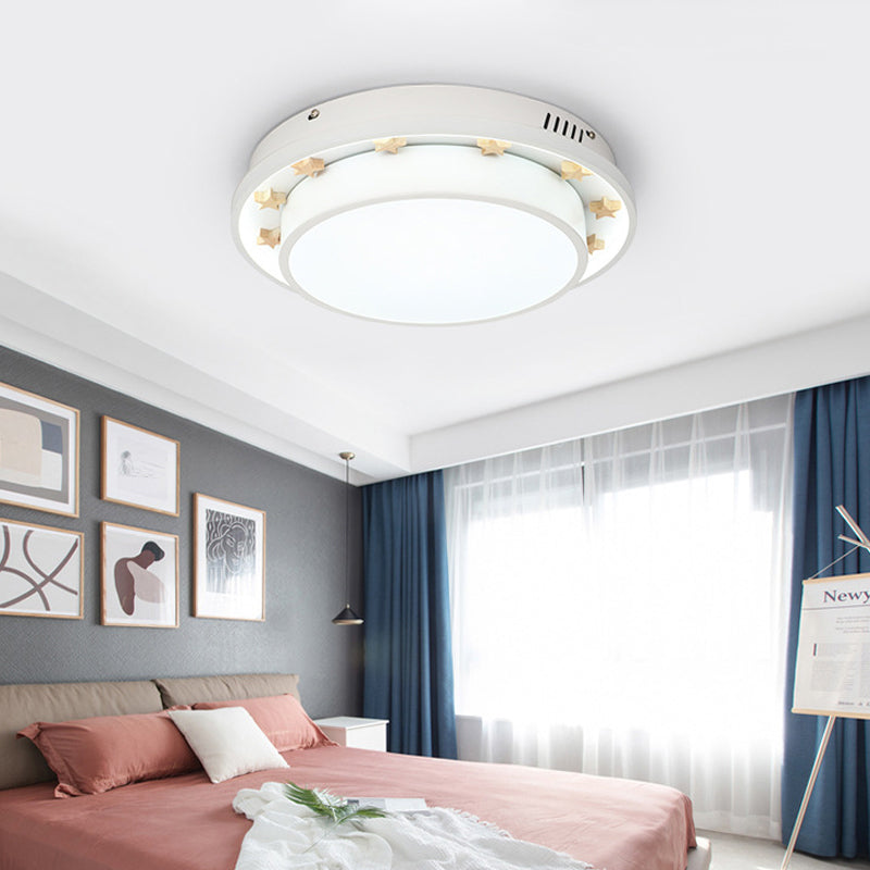 Luminaire de plafond blanc à LED circulaire en métal moderniste à montage encastré de 16"/19,5" de large pour chambre à coucher