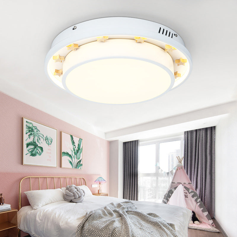 Luminaire de plafond blanc à LED circulaire en métal moderniste à montage encastré de 16"/19,5" de large pour chambre à coucher