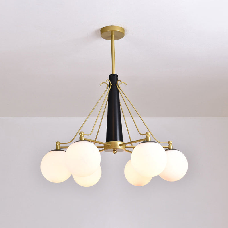 Modern Style Global Chandelier Light Fixture Milky Glass 6/8 Lights Living Room Ceiling Pendant Light in Gold