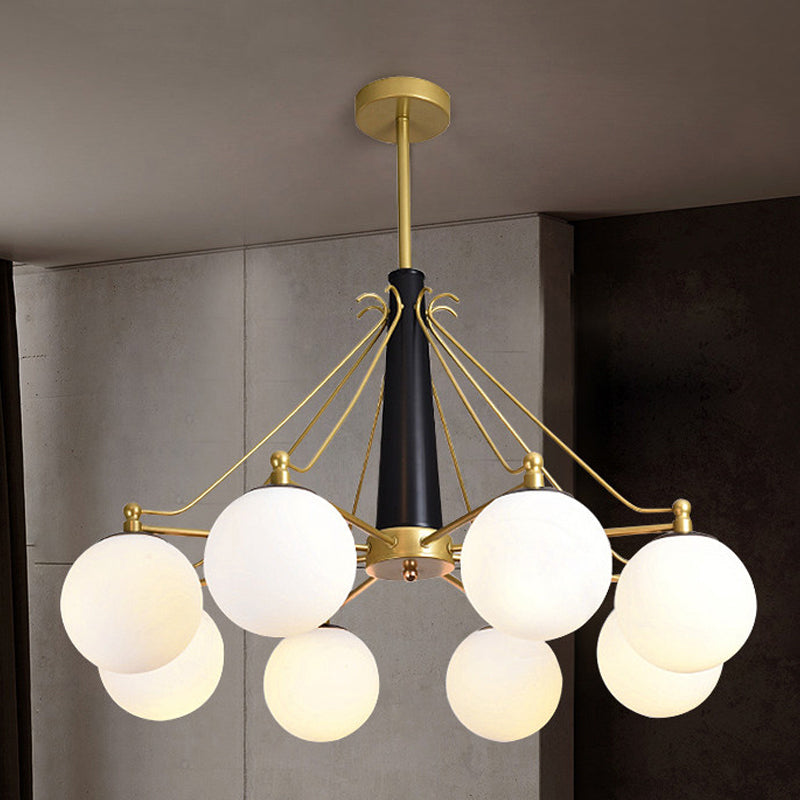 Modern Style Global Chandelier Light Fixture Milky Glass 6/8 Lights Living Room Ceiling Pendant Light in Gold