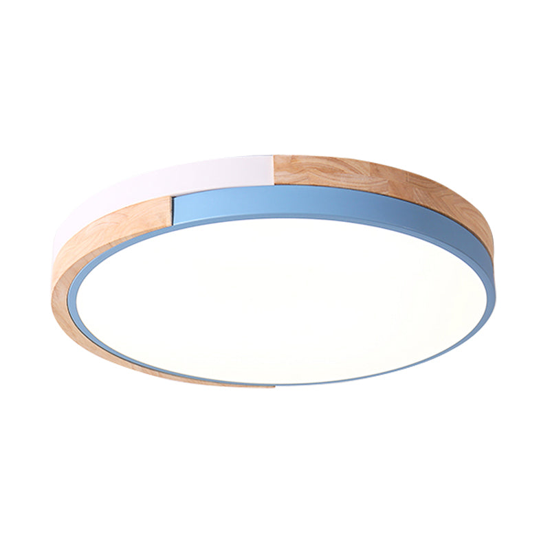 Metal Circle Flush Light Contemporary LED Pink/Yellow/Blue Ceiling Mounted Fixture with Acrylic Diffuser in Warm/White Light