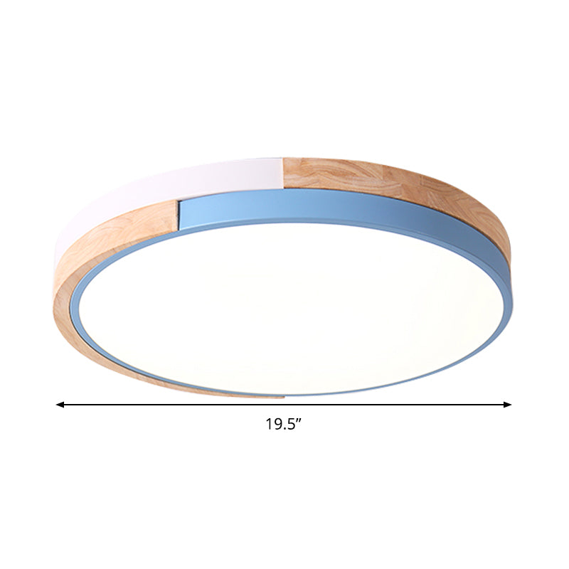 Círculo metálico Flush Light Contemporáneo LED Rosa/Amarillo/Azul de techo montado con difusor acrílico en luz cálida/blanca