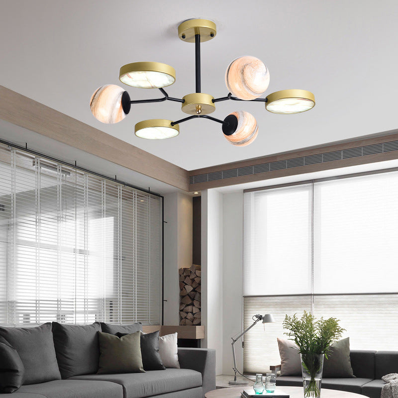 Lampaggio rotondo lampadario Light Light Hand Blown Glass 6/8 Luci Contemporanee Style Aione a sospensione in oro in oro