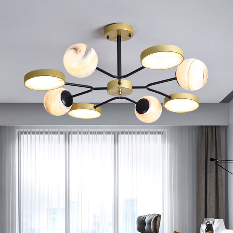 Lampaggio rotondo lampadario Light Light Hand Blown Glass 6/8 Luci Contemporanee Style Aione a sospensione in oro in oro