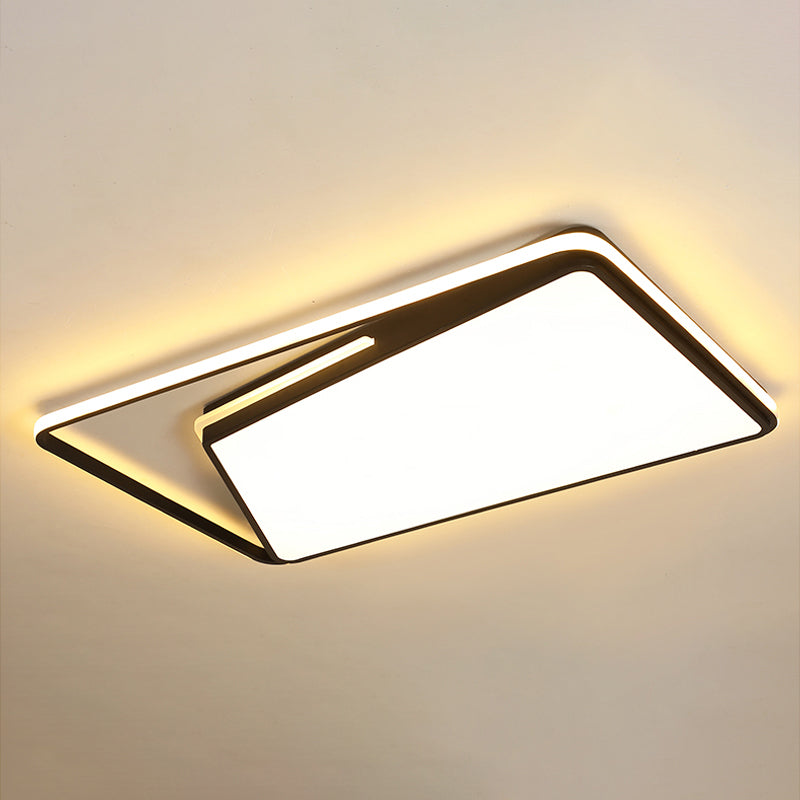 Contemporary Rectangle Ceiling Mounted Light Metal Living Room Black/White LED Flush Light Fixture , Warm/White/3 Color Light