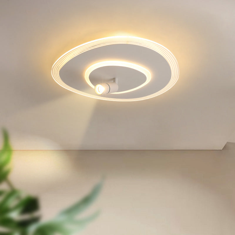 White 1-Light Semi Flush Mount in Modern Creative Style Metal Indoor Ceiling Light with Oblong Acrylic Shade