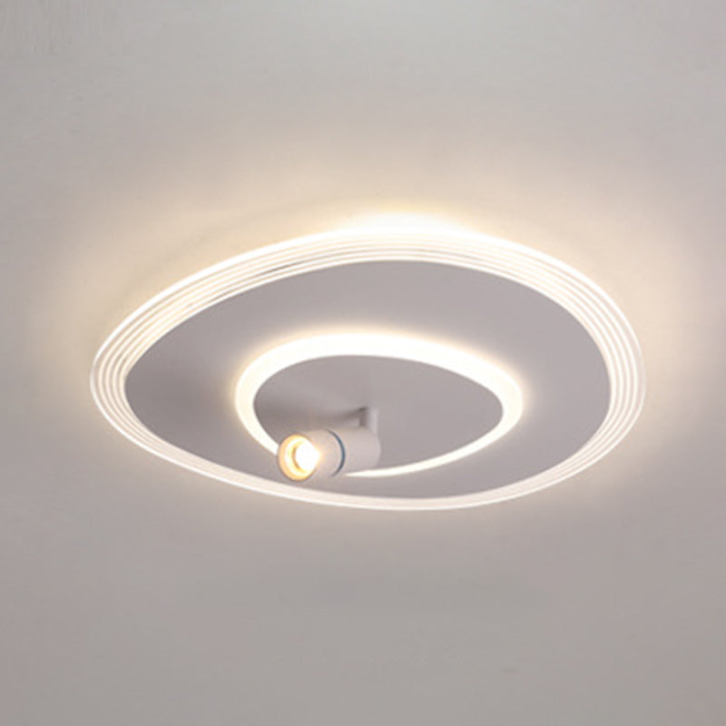 White 1-Light Semi Flush Mount in Modern Creative Style Metal Indoor Ceiling Light with Oblong Acrylic Shade