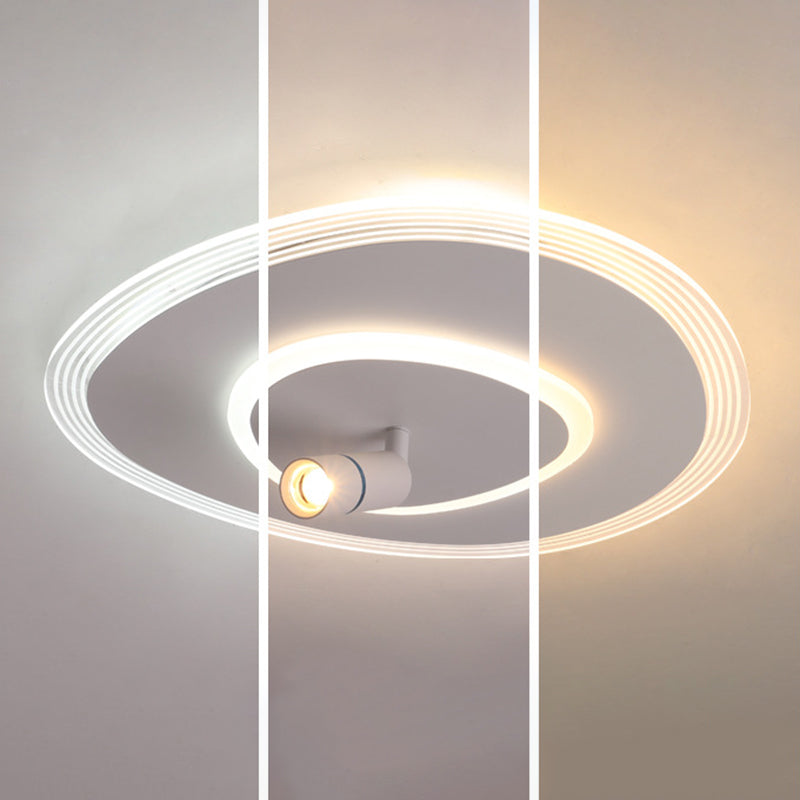 White 1-Light Semi Flush Mount in Modern Creative Style Metal Indoor Ceiling Light with Oblong Acrylic Shade