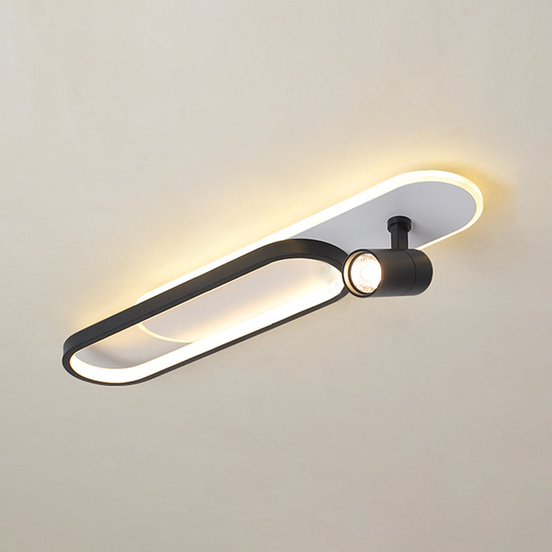 LED ovale en acrylique Mont semi-affleurant en plafond en métal de style concis moderne pour le couloir