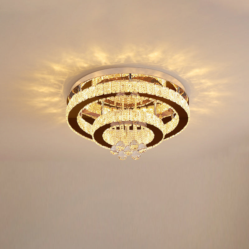 Stainless Steel Round Ceiling Light Contemporary Crystal Semi Flush Mount LED Light